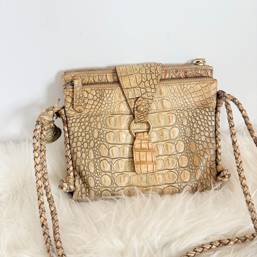 Brahmin Melbourne Collection Tan Croc Embossed Leather Crossbody Bag - Picture 2 of 16
